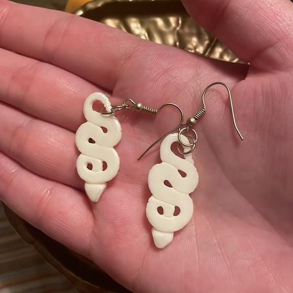 Carved Antler Snake Earrings - Picture 3 of 3